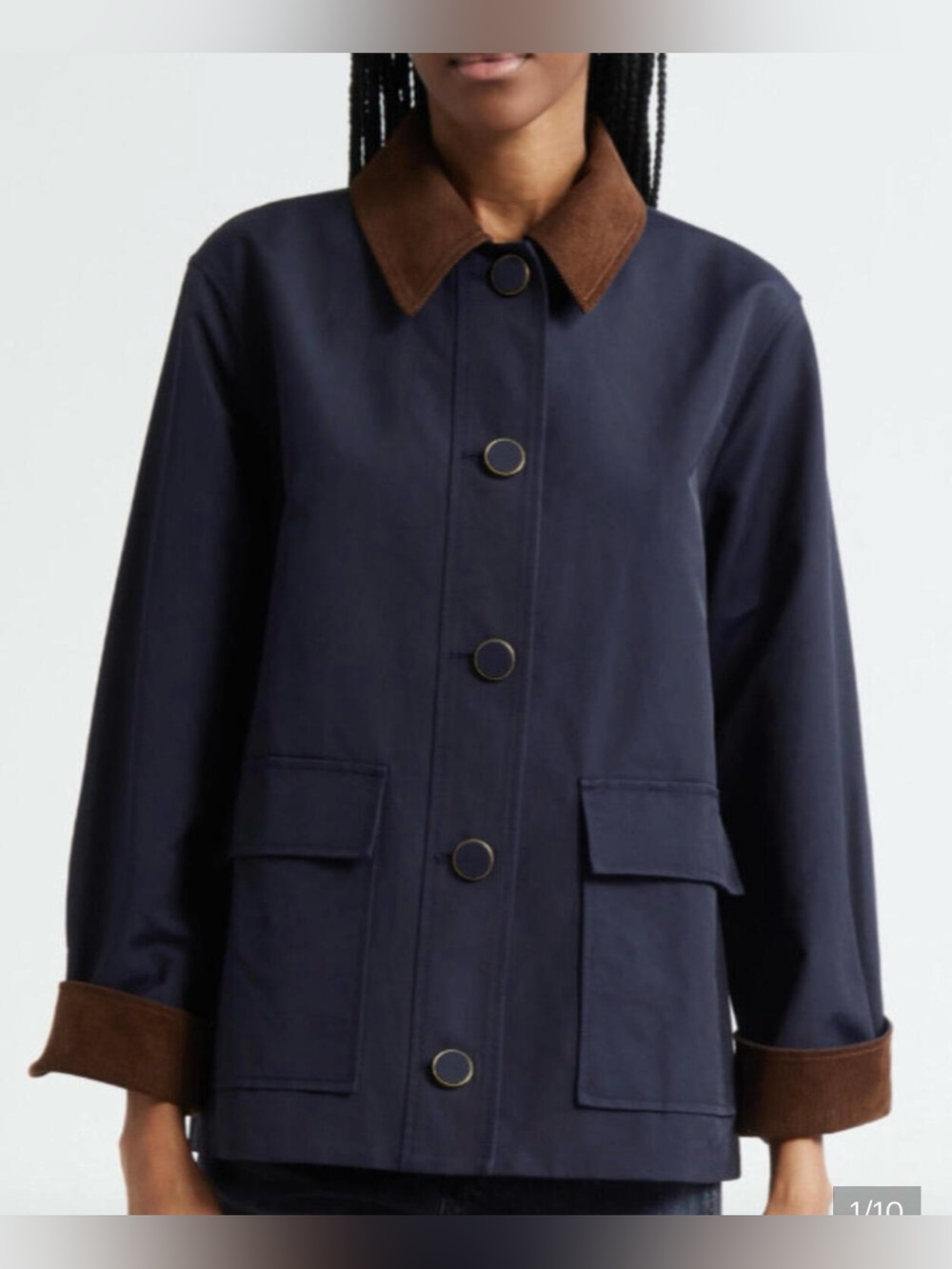 Veronica Beard Navy Jacket with Brown Corduroy Collar